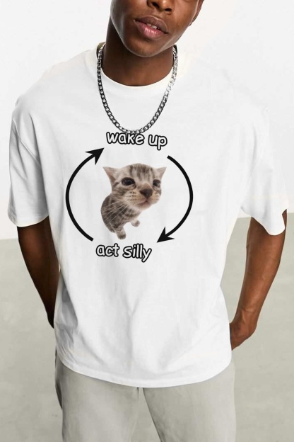 Cat Print T-Shirt Tee for Men