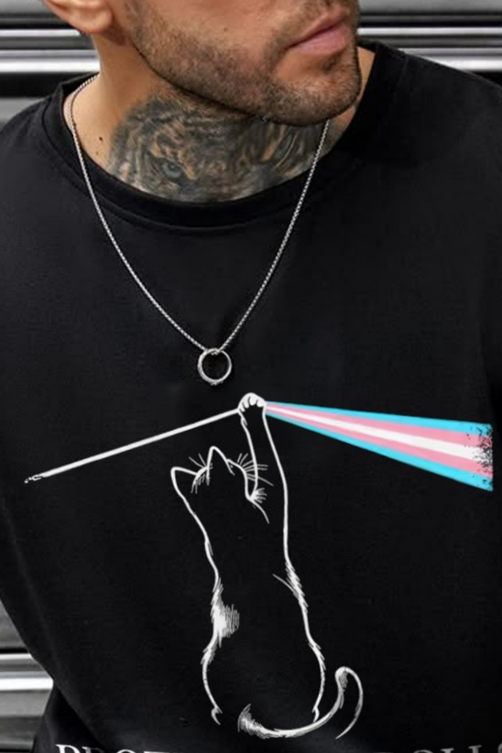Letter Cat Print T-Shirt Tee for Men