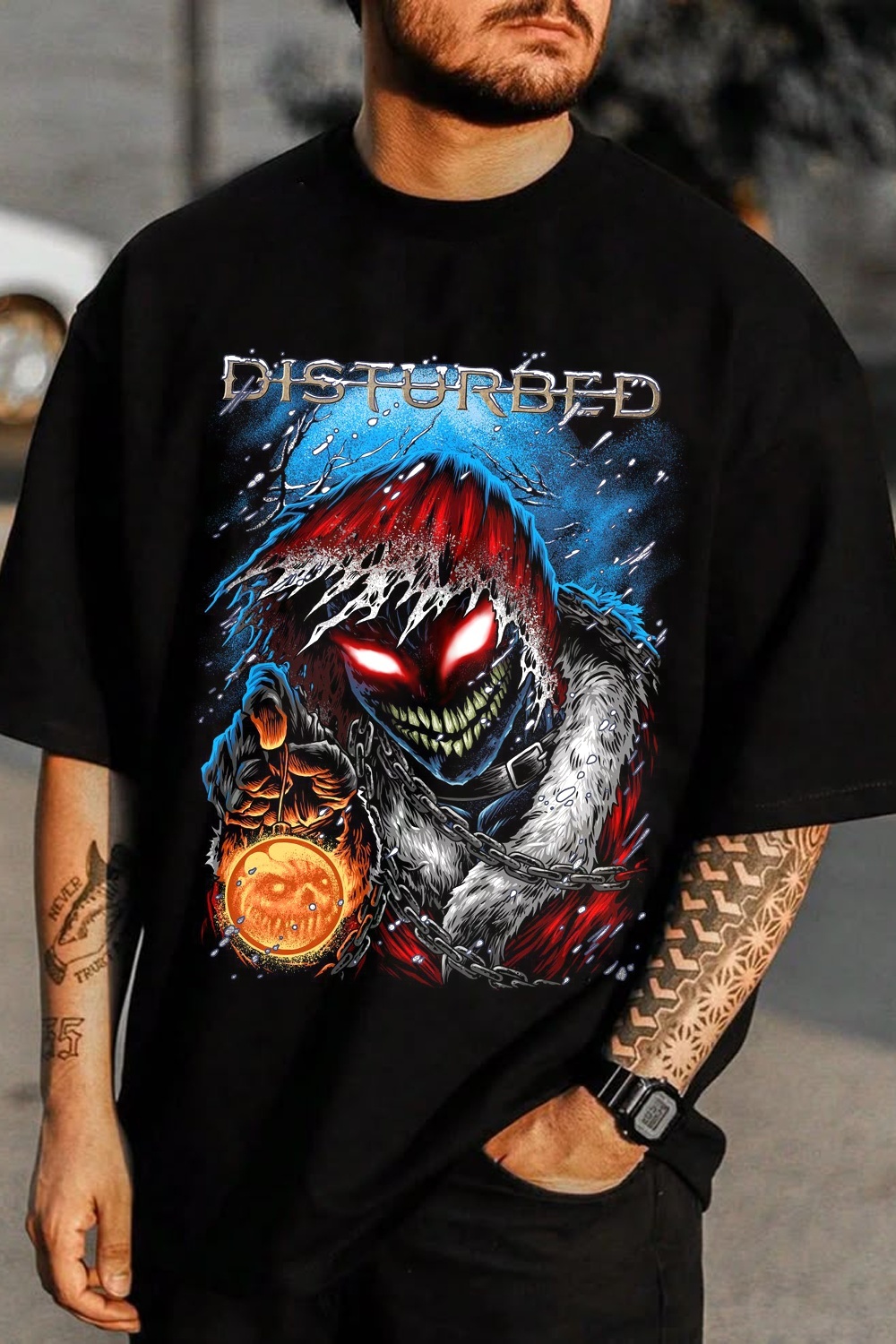 DISTURBED Skull Hip Hop Print T-Shirt Tee for Men