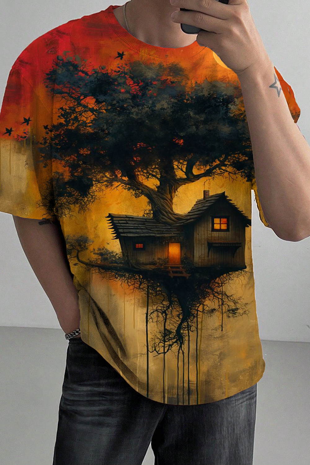 Fantasy Tree House Printed Tee For Men