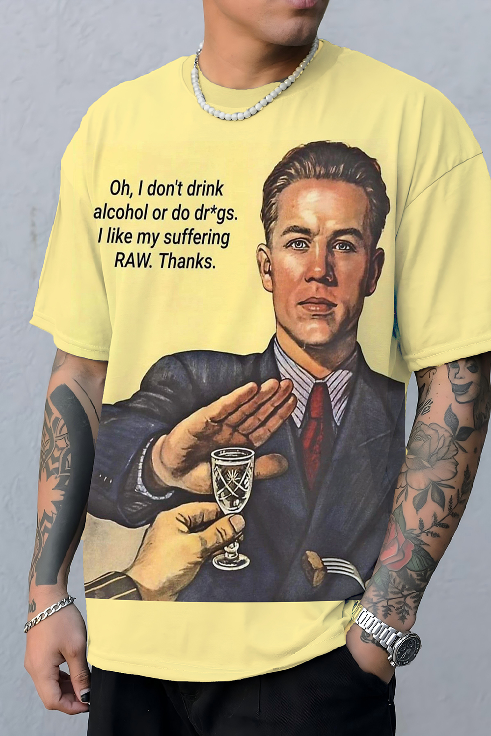 Vintage Funny Art Print Casaul Tee For Men