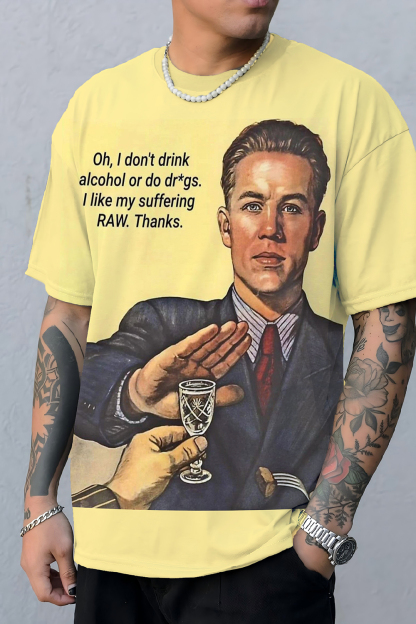 Vintage Funny Art Print Casaul Tee For Men
