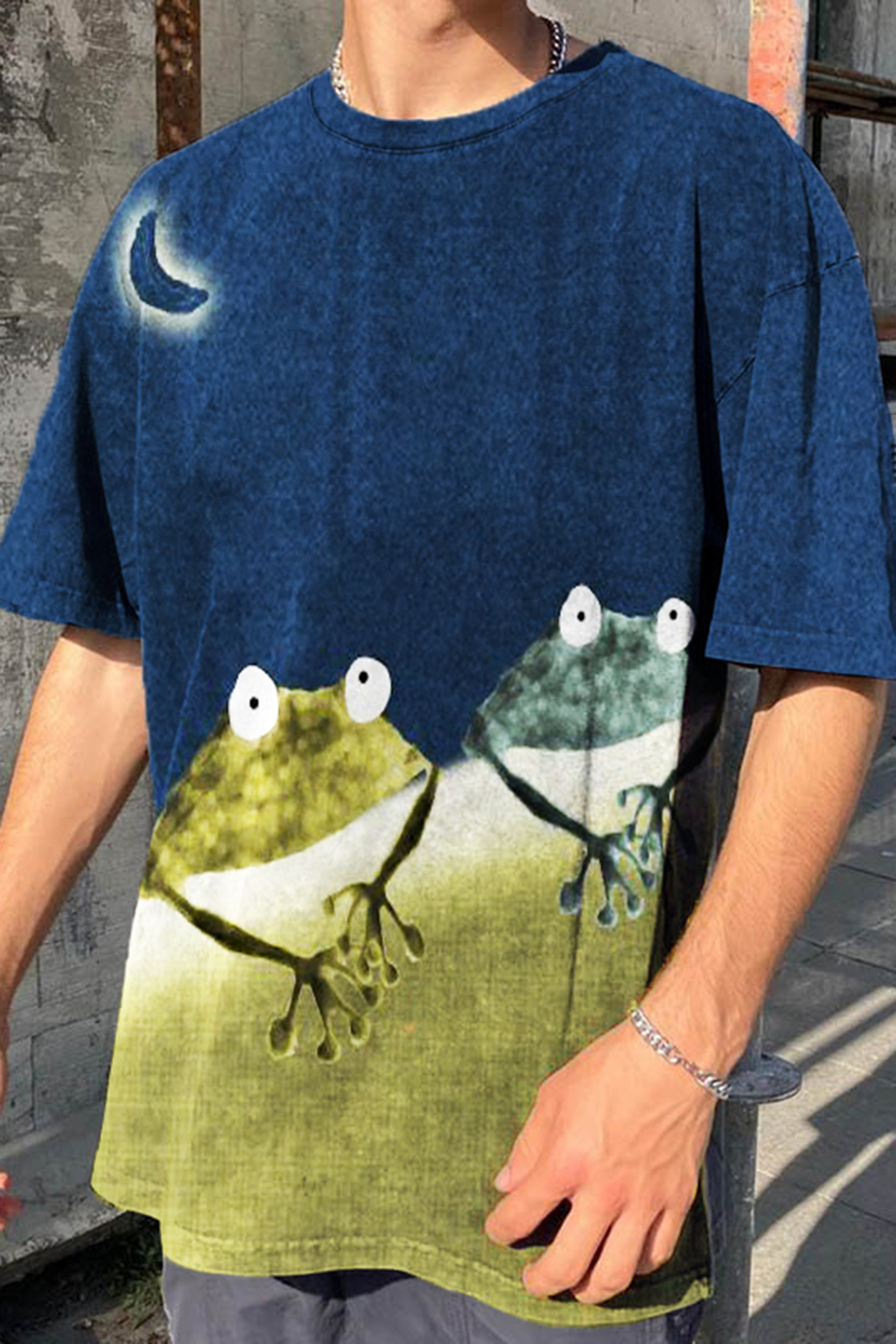 Simple Frog Color Block Print Tee For Men