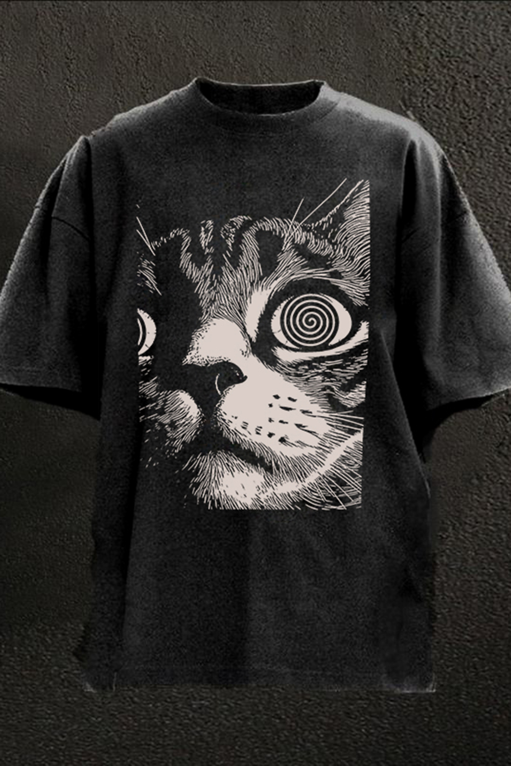 Trippy Psychedelic Cat Washed Tee For Men