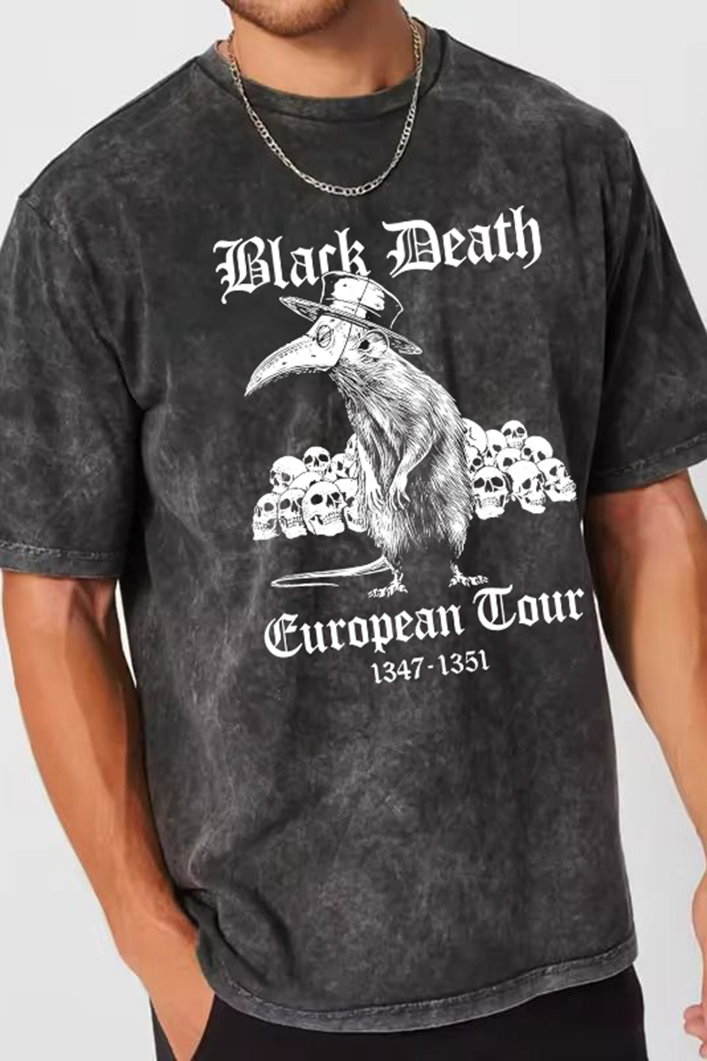 Black Death European Tour Dark Humor Washed Tee For Men