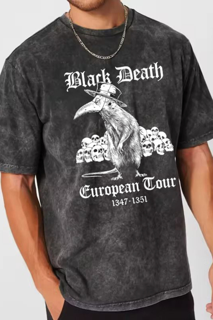 Black Death European Tour Dark Humor Washed Tee For Men