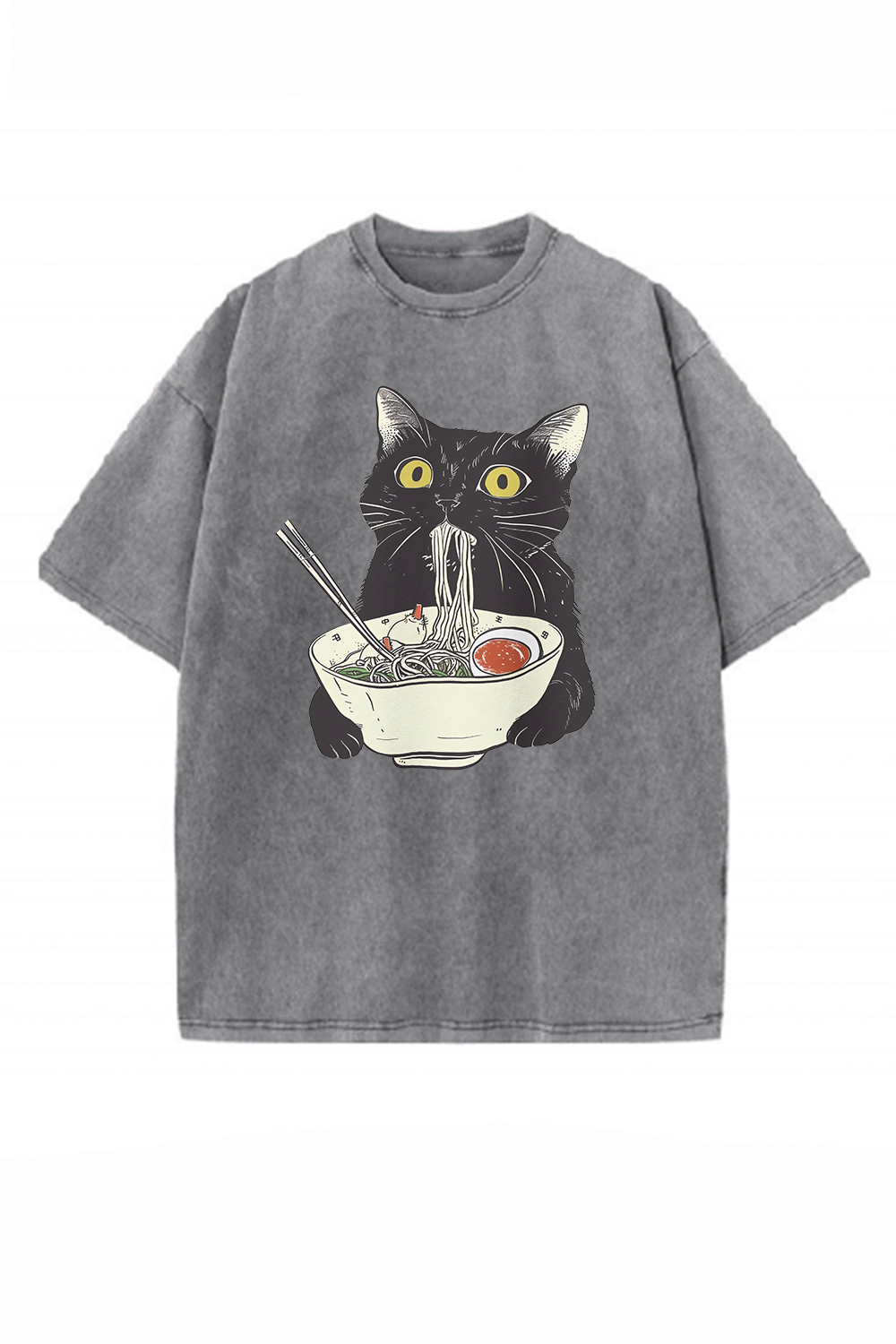 Ramen Cat Kawaii Washed Tee For Men