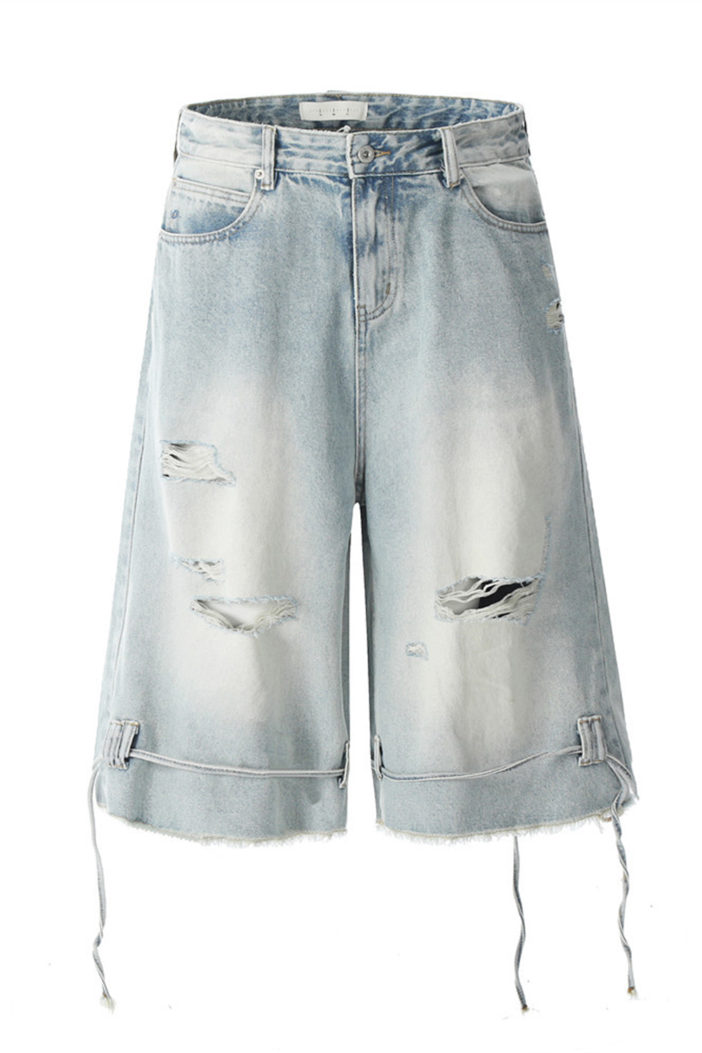 Wash Denim Shorts Hole Loose Men Knee Shorts