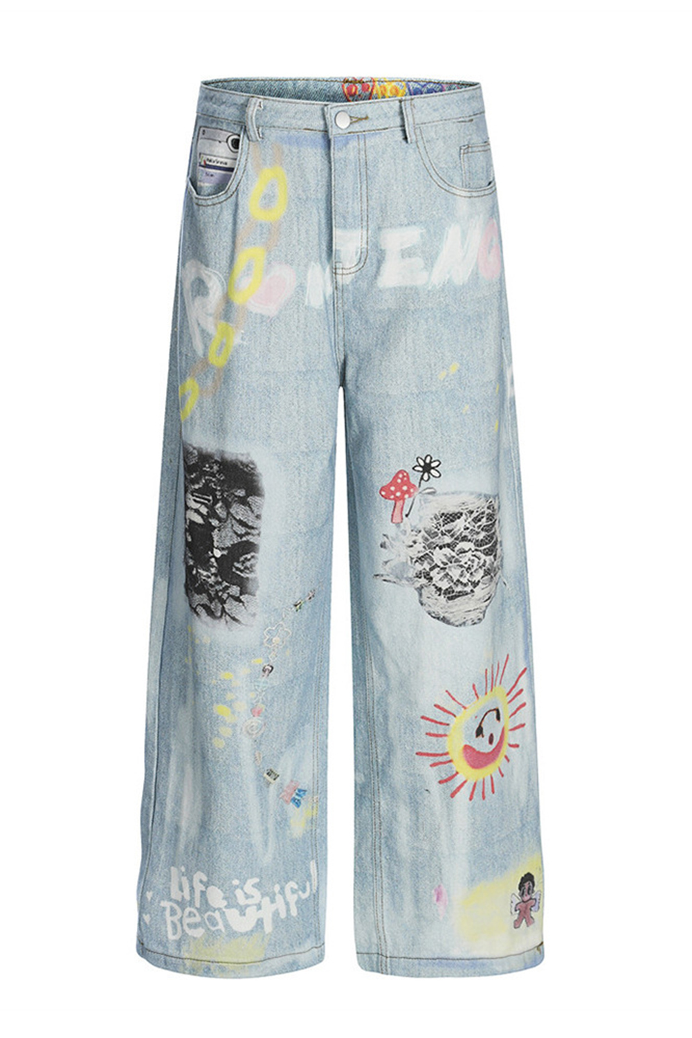 Graffiti Wash Jeans Loose Straight Leg Men Pants