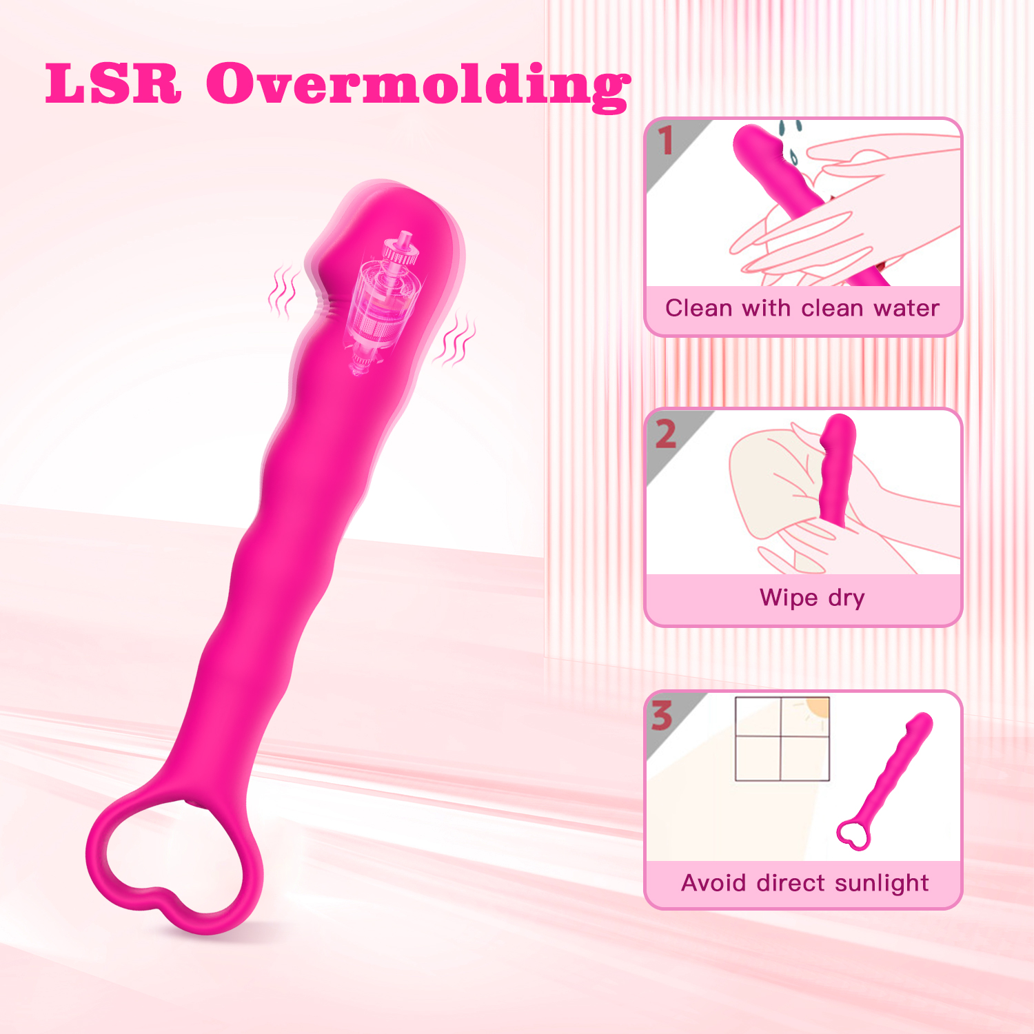 Wand Massager for Deep Penetration, Full Silicone Soft Vibrating Double Stimulation of Clitorial &G-Spot with Pull Ring Control. 10 foration wodes wveteroroot Wireless Pink Dildo for Women & couples