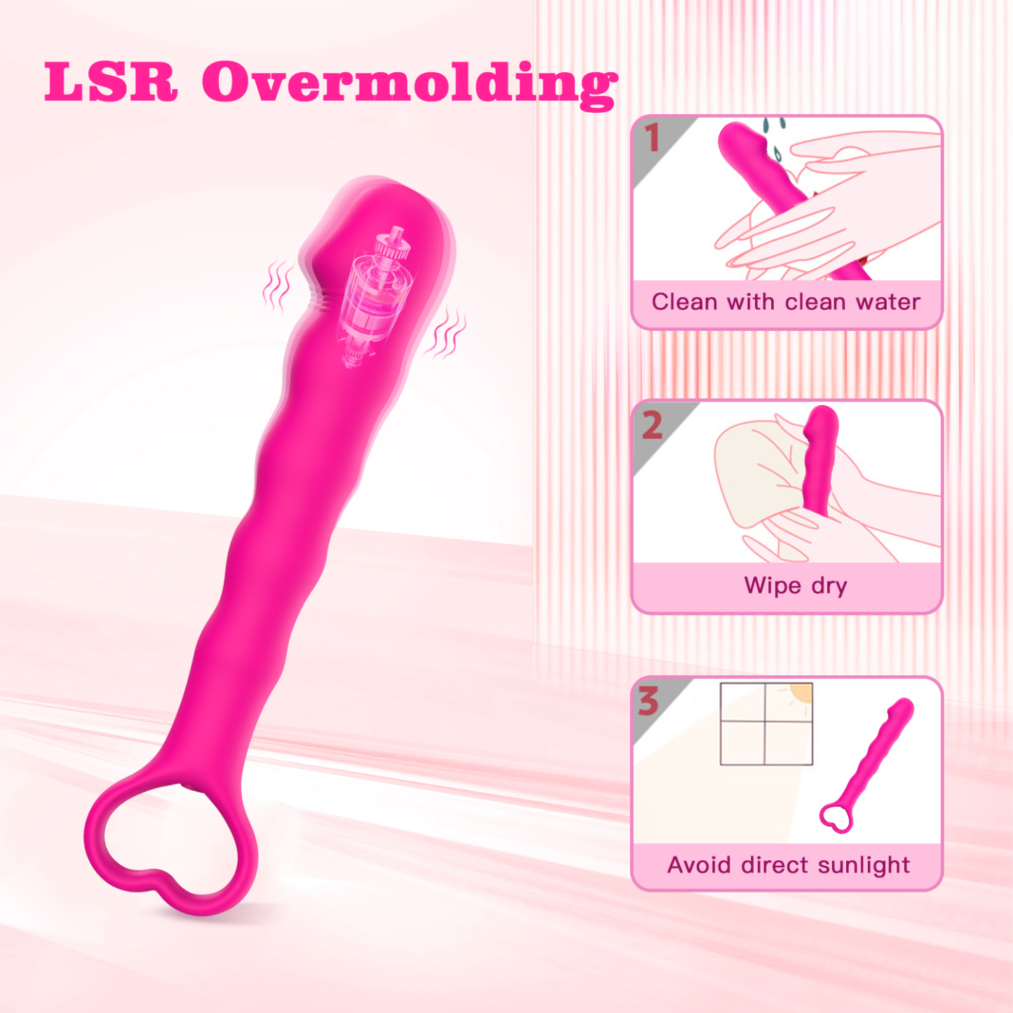 Wand Massager for Deep Penetration, Full Silicone Soft Vibrating Double Stimulation of Clitorial &G-Spot with Pull Ring Control. 10 foration wodes wveteroroot Wireless Pink Dildo for Women & couples