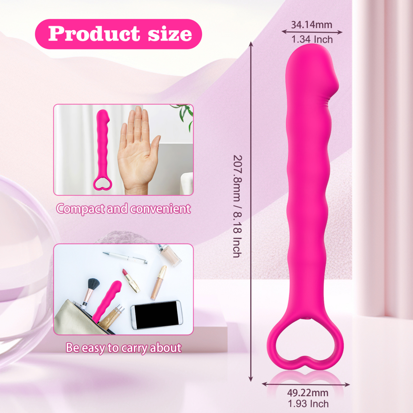 Wand Massager for Deep Penetration, Full Silicone Soft Vibrating Double Stimulation of Clitorial &G-Spot with Pull Ring Control. 10 foration wodes wveteroroot Wireless Pink Dildo for Women & couples