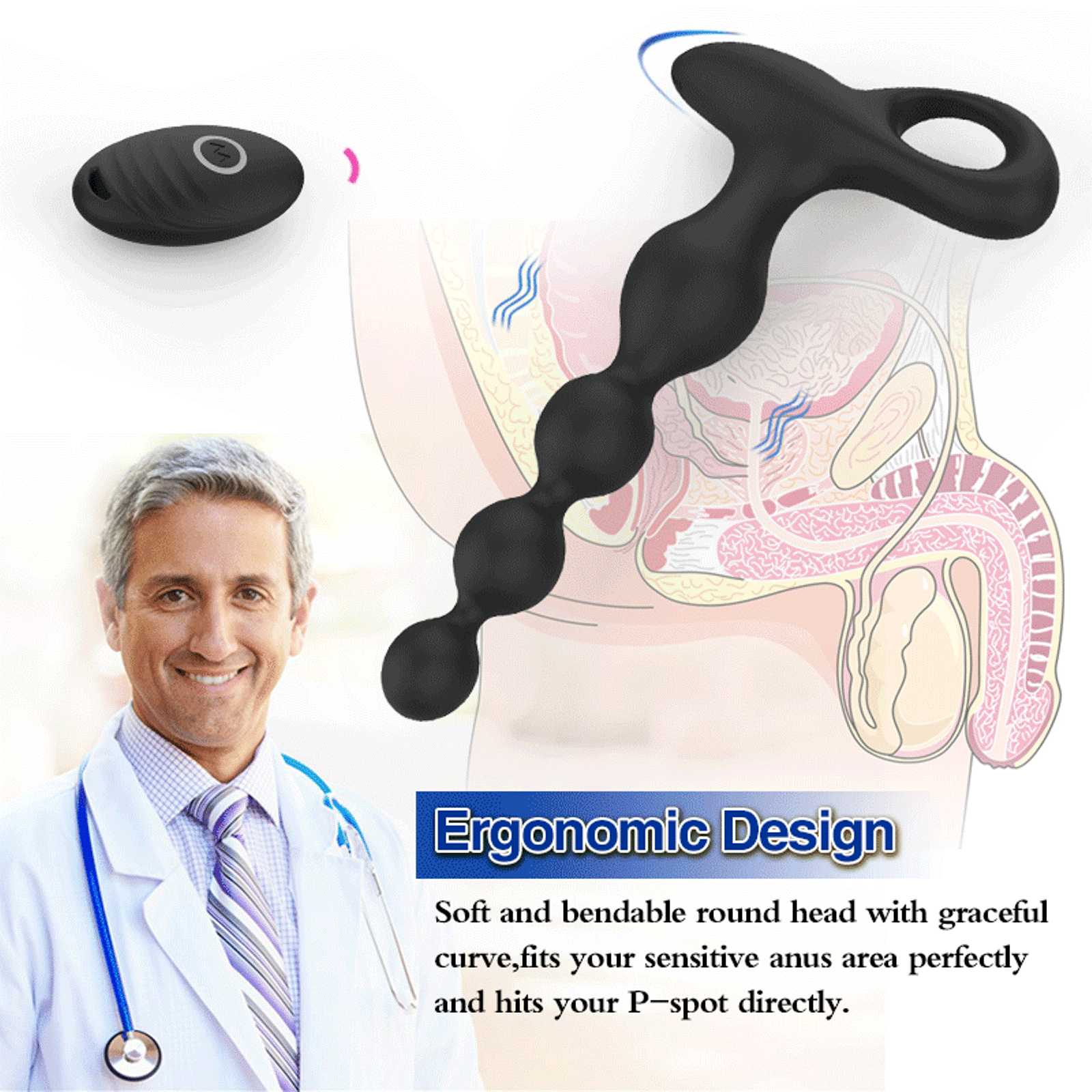 Thrusting Vibrator for Anal Beads Butt Plug, Adult Sex Toy for Men, Pull Ring and 10 Vibration Modes, Waterproof and Wireless Remote Contro Pull Ring and 10 Vibration Modes, Waterproof and Wireless Remote Controlled Prostate Massager for Women and Couples