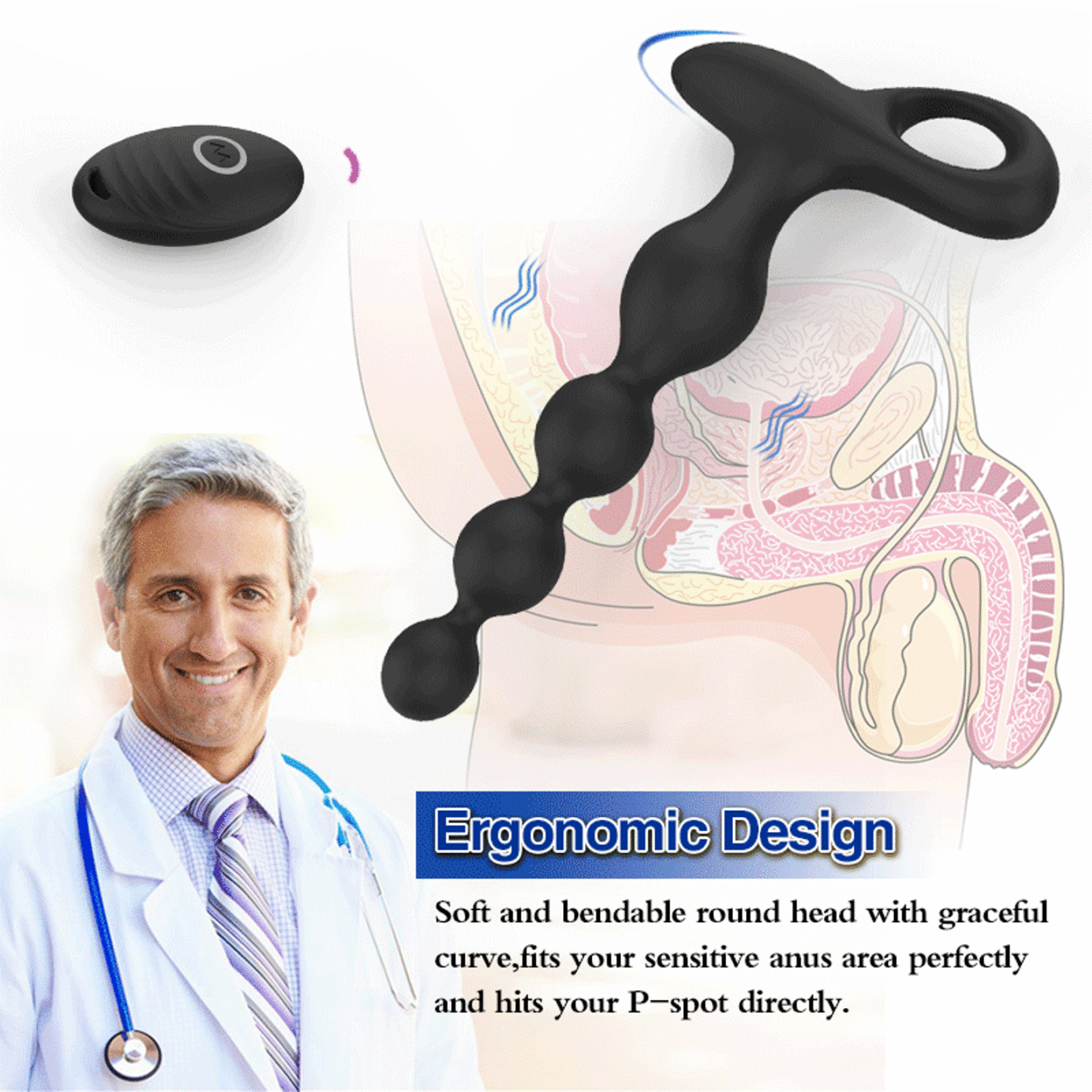 Thrusting Vibrator for Anal Beads Butt Plug, Adult Sex Toy for Men, Pull Ring and 10 Vibration Modes, Waterproof and Wireless Remote Contro Pull Ring and 10 Vibration Modes, Waterproof and Wireless Remote Controlled Prostate Massager for Women and Couples