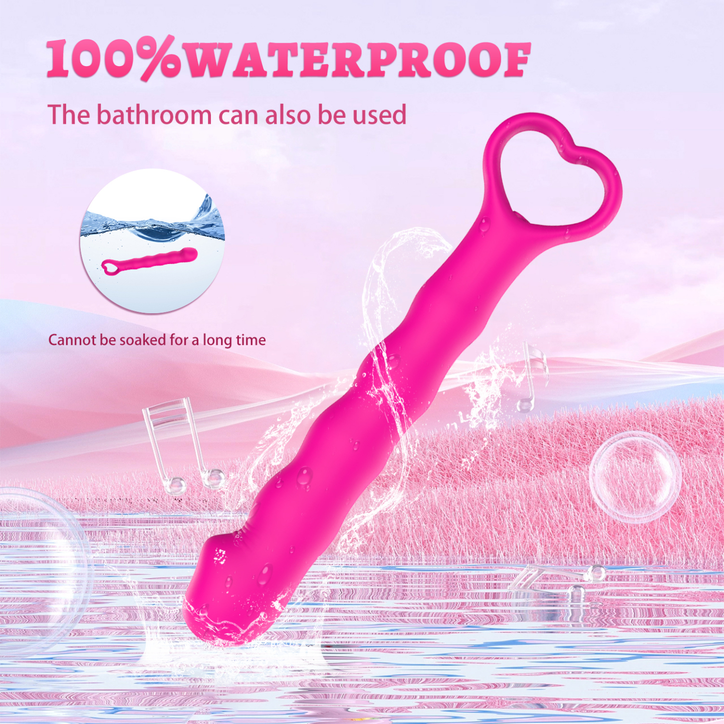 Wand Massager for Deep Penetration, Full Silicone Soft Vibrating Double Stimulation of Clitorial &G-Spot with Pull Ring Control. 10 foration wodes wveteroroot Wireless Pink Dildo for Women & couples