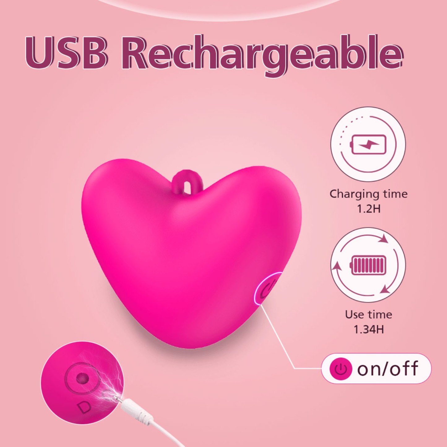 XOIVORIXO Hearts Bullet Vibrator for Women , Full Silicone Sucking Massager with 10 Vibration Modes, USB Rechargeable， Waterproof Vibrating Personal Dildo