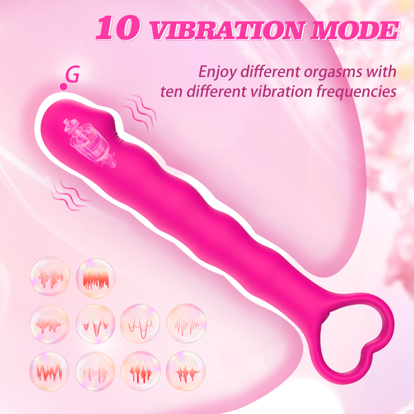 Wand Massager for Deep Penetration, Full Silicone Soft Vibrating Double Stimulation of Clitorial &G-Spot with Pull Ring Control. 10 foration wodes wveteroroot Wireless Pink Dildo for Women & couples