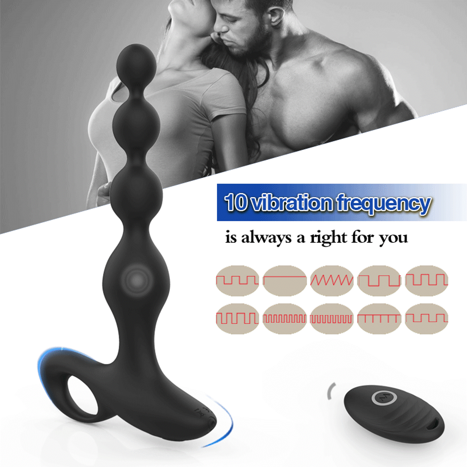 Thrusting Vibrator for Anal Beads Butt Plug, Adult Sex Toy for Men, Pull Ring and 10 Vibration Modes, Waterproof and Wireless Remote Contro Pull Ring and 10 Vibration Modes, Waterproof and Wireless Remote Controlled Prostate Massager for Women and Couples