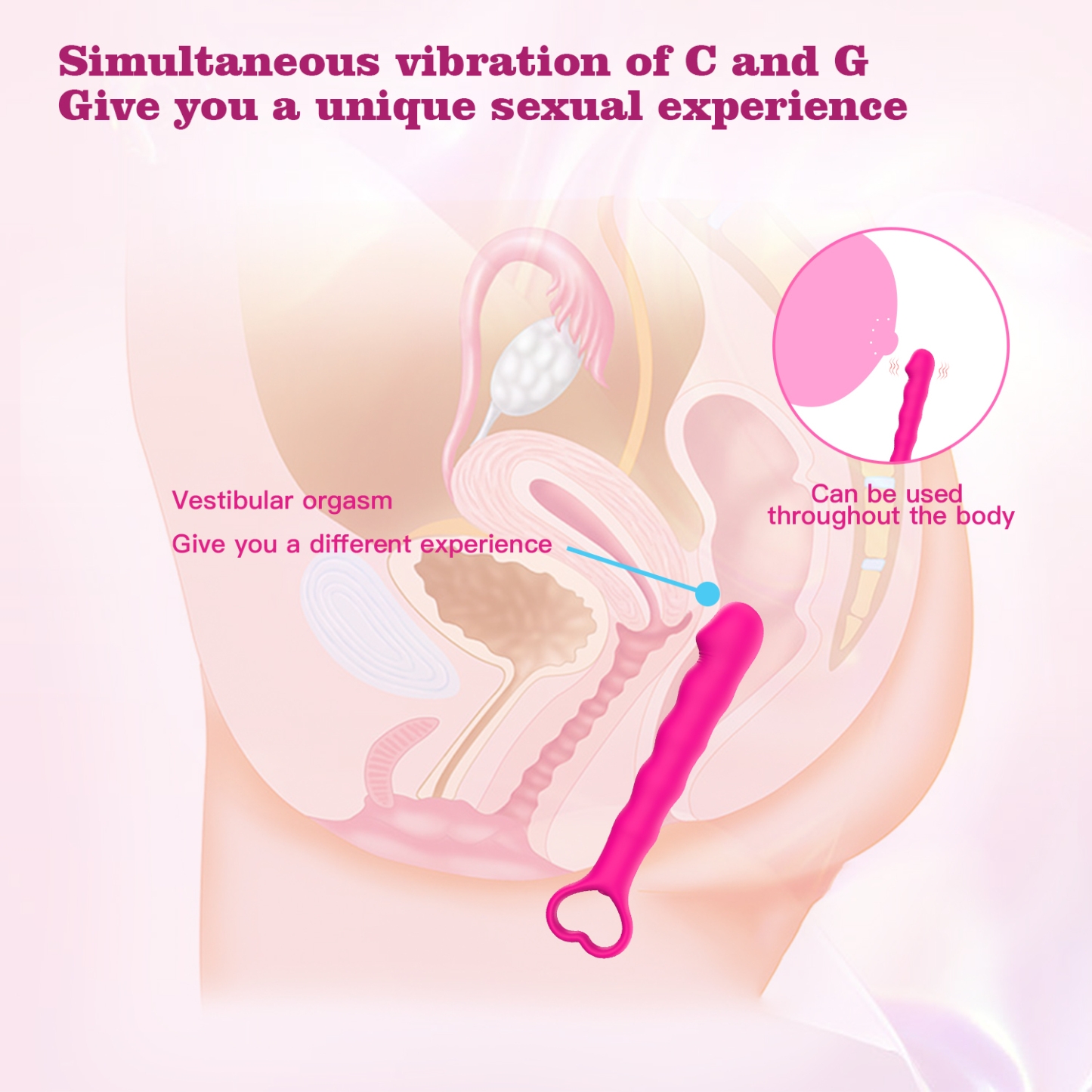 Wand Massager for Deep Penetration, Full Silicone Soft Vibrating Double Stimulation of Clitorial &G-Spot with Pull Ring Control. 10 foration wodes wveteroroot Wireless Pink Dildo for Women & couples