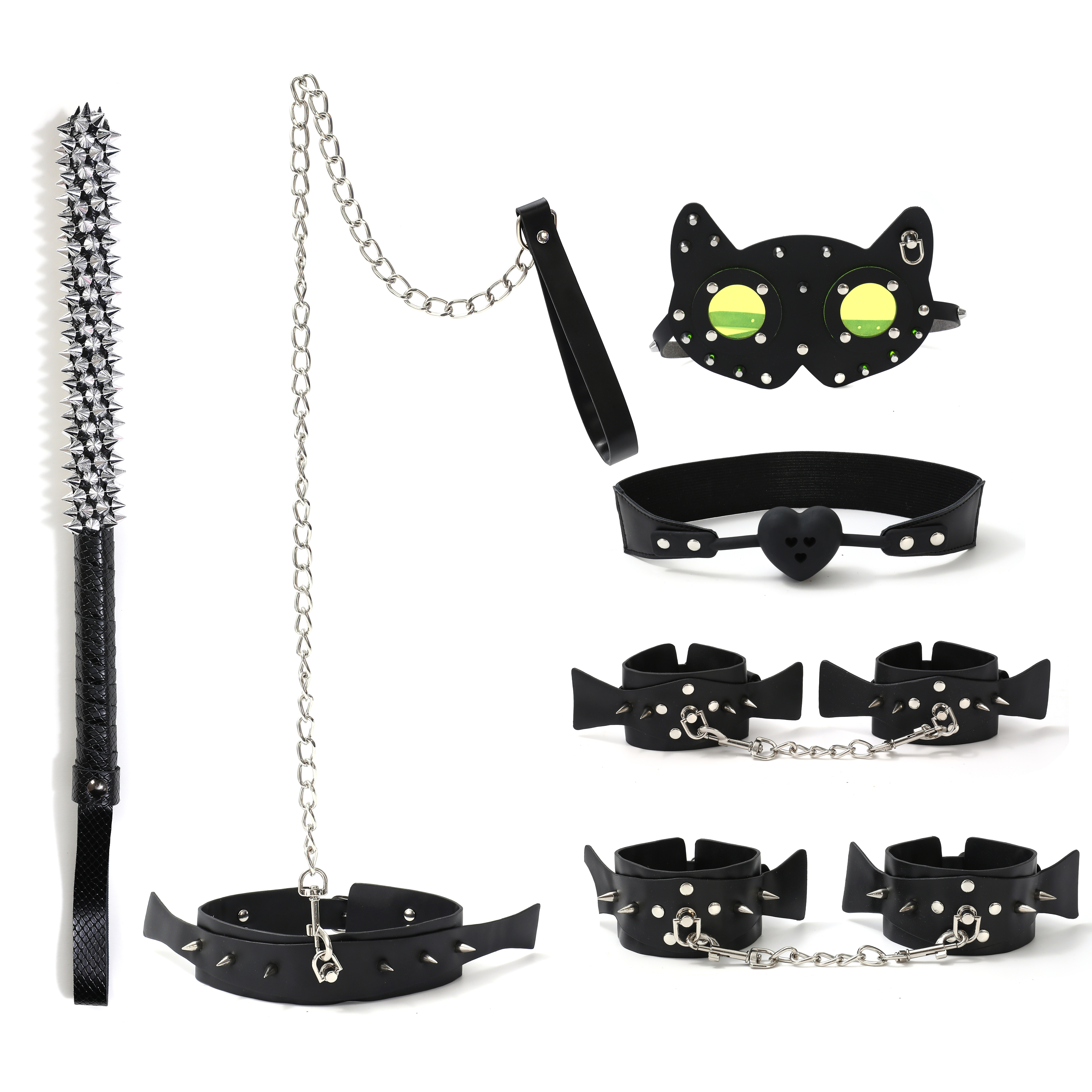Punk Set Sex Spanking Paddle Whip PU Leather Sex Whip Adult SM Tool Flirting Restraint Bondage Adult Sex Toys for Couples Adult BDSM Role Playing Sex Whip Sex Whip Adult Sex Toys (Black)