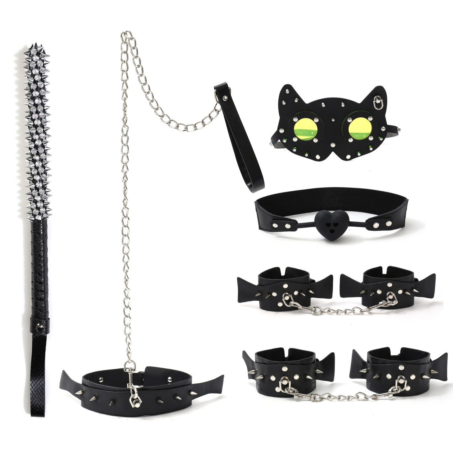 Punk Set Sex Spanking Paddle Whip PU Leather Sex Whip Adult SM Tool Flirting Restraint Bondage Adult Sex Toys for Couples Adult BDSM Role Playing Sex Whip Sex Whip Adult Sex Toys (Black)