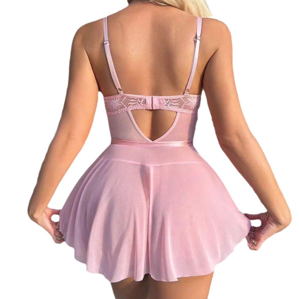 European and American new sexy lingerie sexy women lace mesh bow nightdress sexy suit
