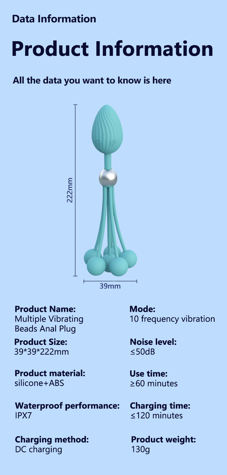 Multi-vibration beads anal plug Hot product for men and women, couples share anal plug with multiple beads, can vibrate into the body