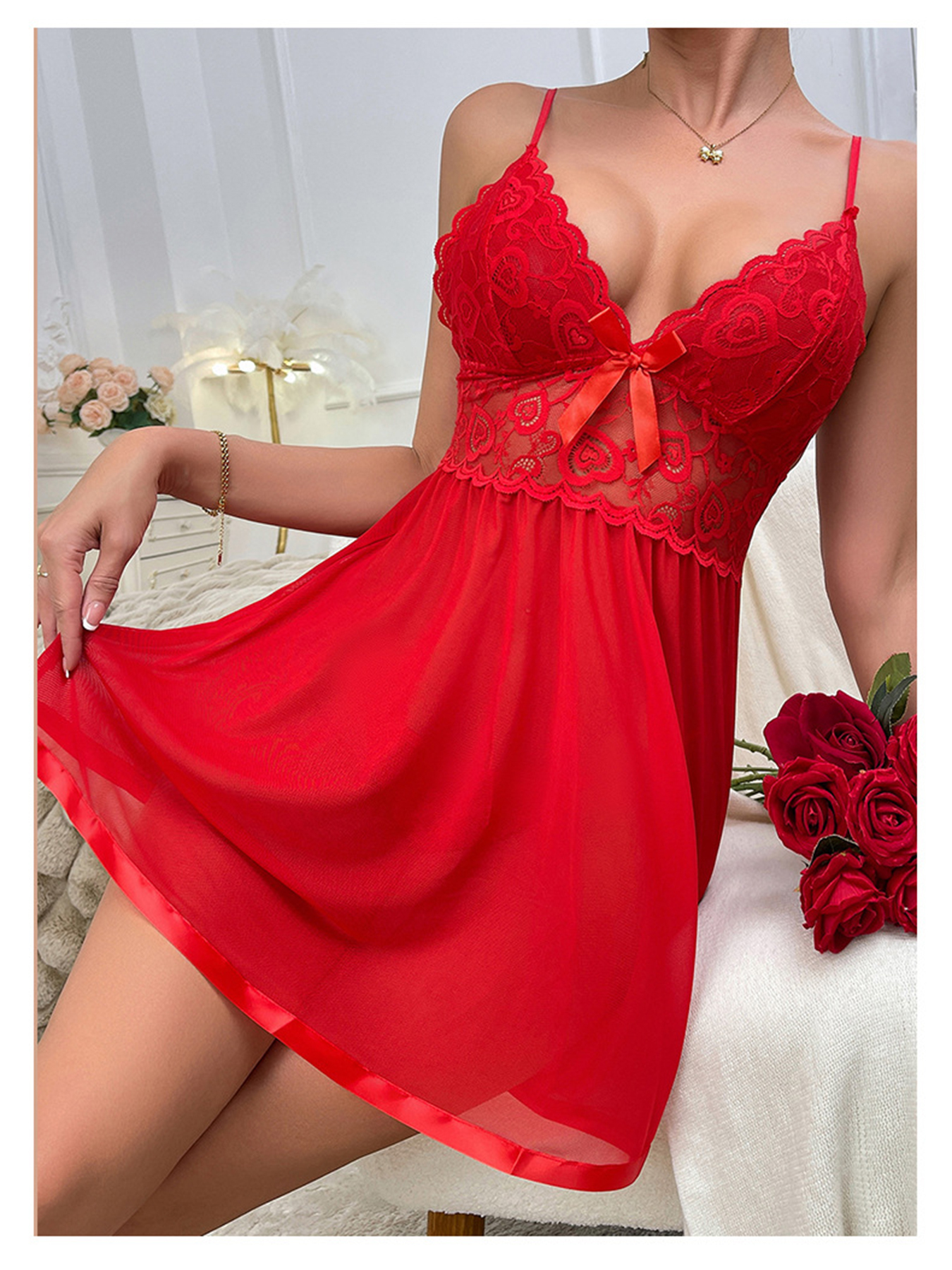 European and American sexy lace suspenders mesh nightdress underwear home clothes pajamas