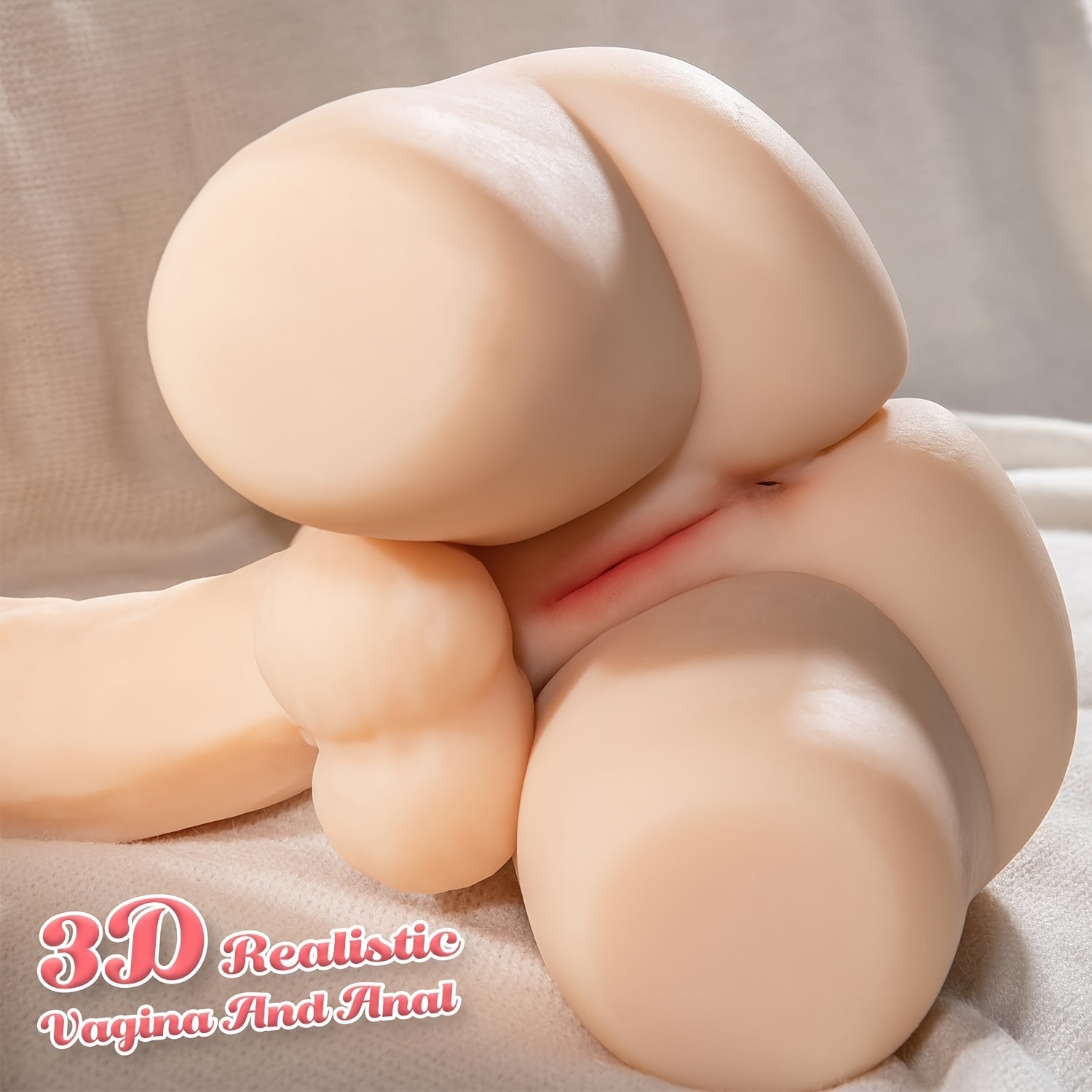 Real model transgender torso sex doll with realistic dildo, big tits anal play, unisex adult masturbator