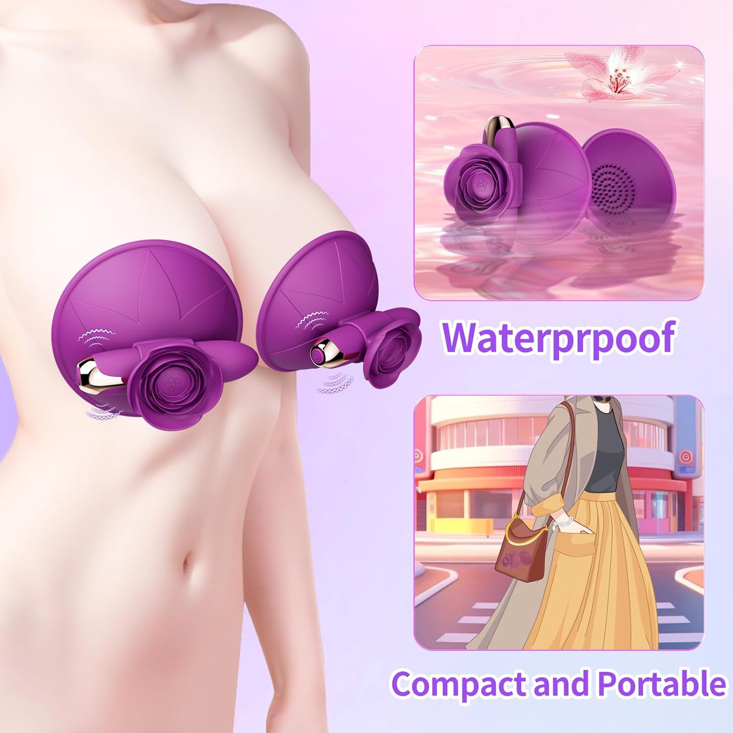 Nipple Toys Vibrating Bullet Vibrator Rose Nipple Sucker Adult Sex Toys for Women Pleasure, 10 Powerful Vibration Modes Silicone Detachable Nipple Stimulator Massager for Couple BDSM Sex Play