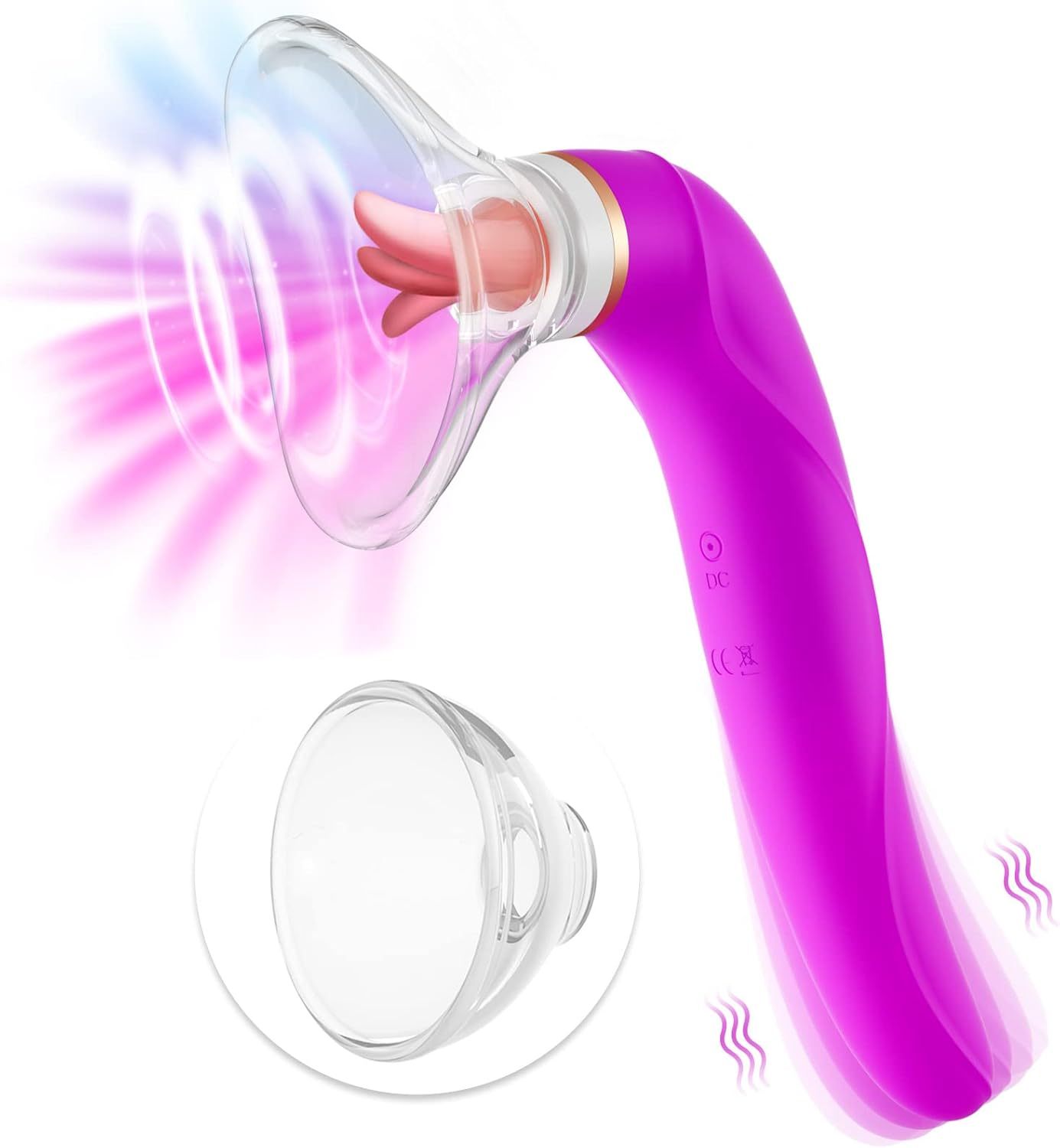 Licking vibrator with 8 suction levels, 10 tail vibrations, 5 licking modes, rechargeable and waterproof