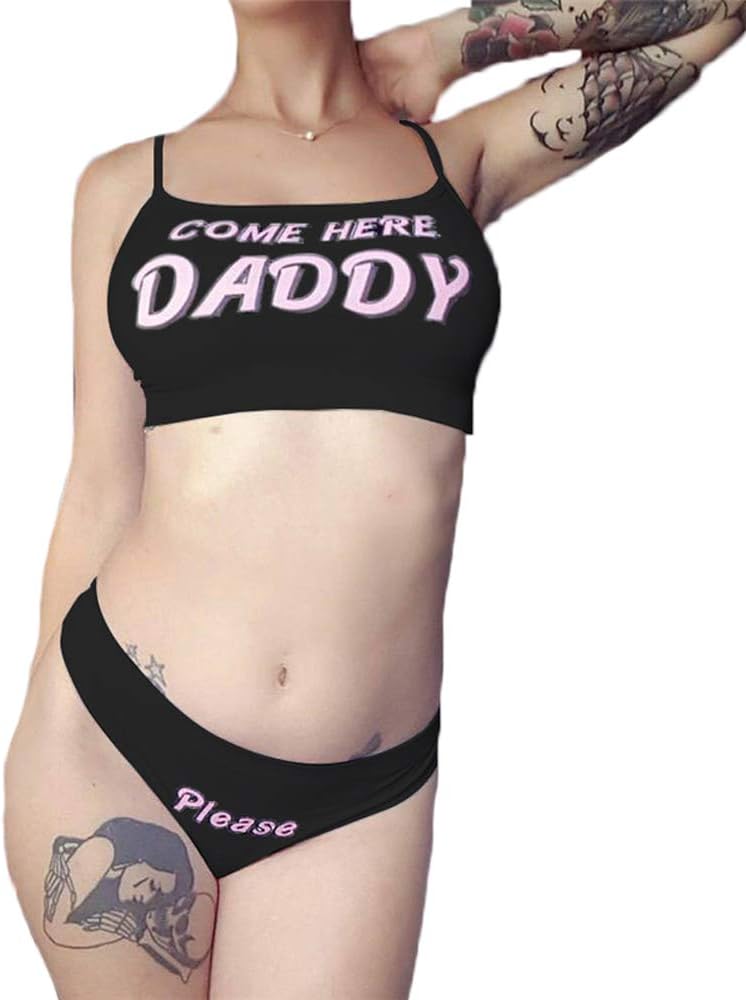 Sexy ladies come here daddy suspender underwear set 2 pieces