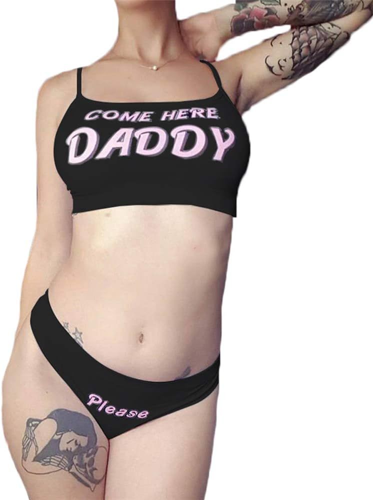 Sexy ladies come here daddy suspender underwear set 2 pieces