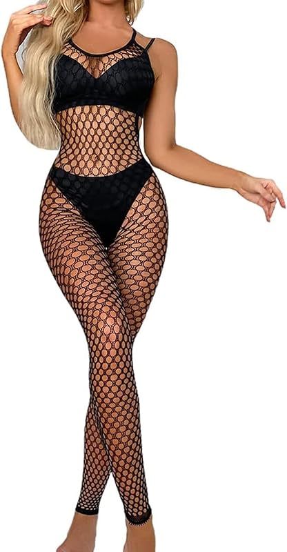 Buitifo Womens Fishnet Bodystocking Plus Size Crotchless Bodysuit Sexy Tights Soft Nightwear Lingerie