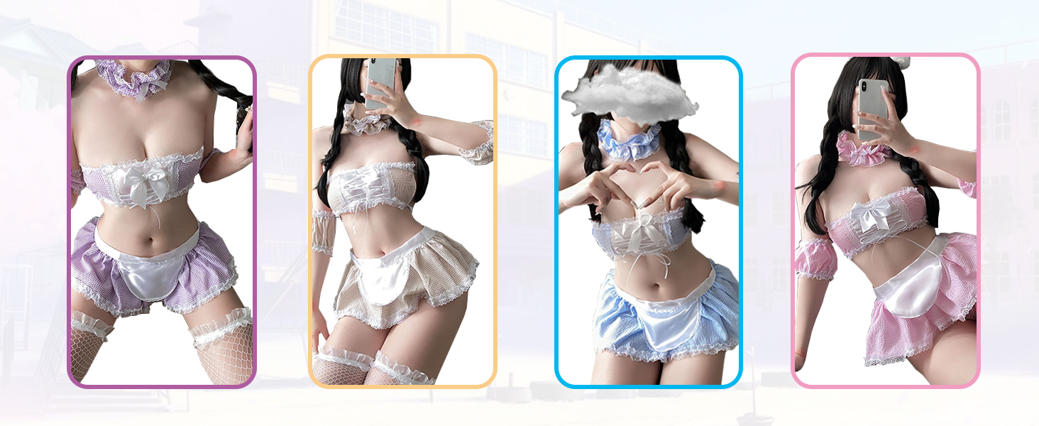 Kawaii Lingeries Lolita Lingerie Sexy Anime Cosplay Costumes Maid Outfit Bra and Mini Skirt Set