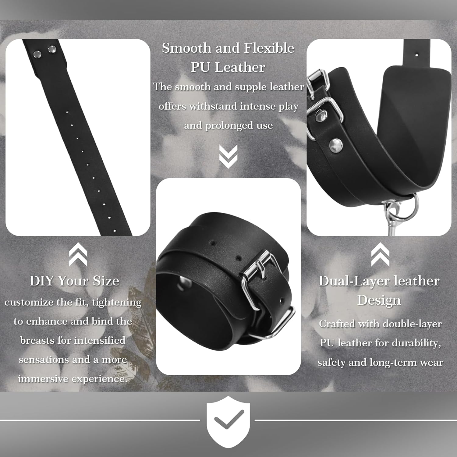 BDSM Bondage Sex Breast Restraints Set B to E Cup Boobs Sex Things for Couples Kinky Adult Sex Toys with Dual-Layer PU Leather Harness Collars with Traction Chain Handcuffs Bondage Gear Accessories