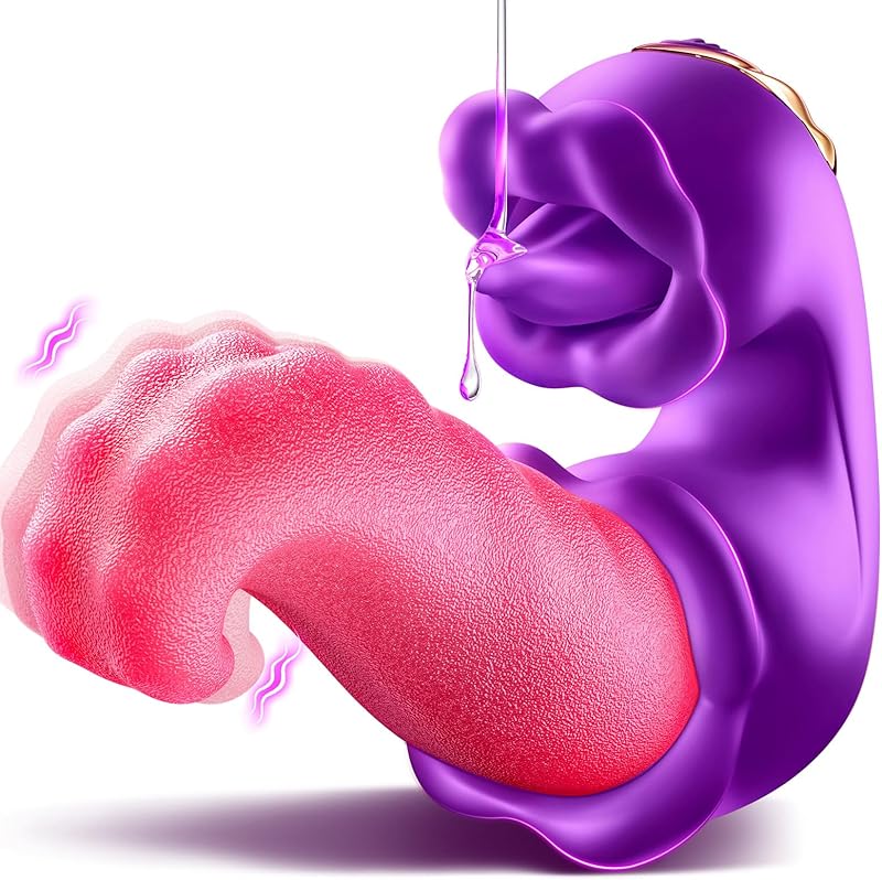 Vibrator Adult Sex Toys for Women - 4 in 1 Tongue Thrusting Vibrators Dildo Rose Sex Toys with 10 Licking Clitoral & 10 Vibration Mode, G Spot Clit Stimulator Pleasure Tools for Female Couples Games