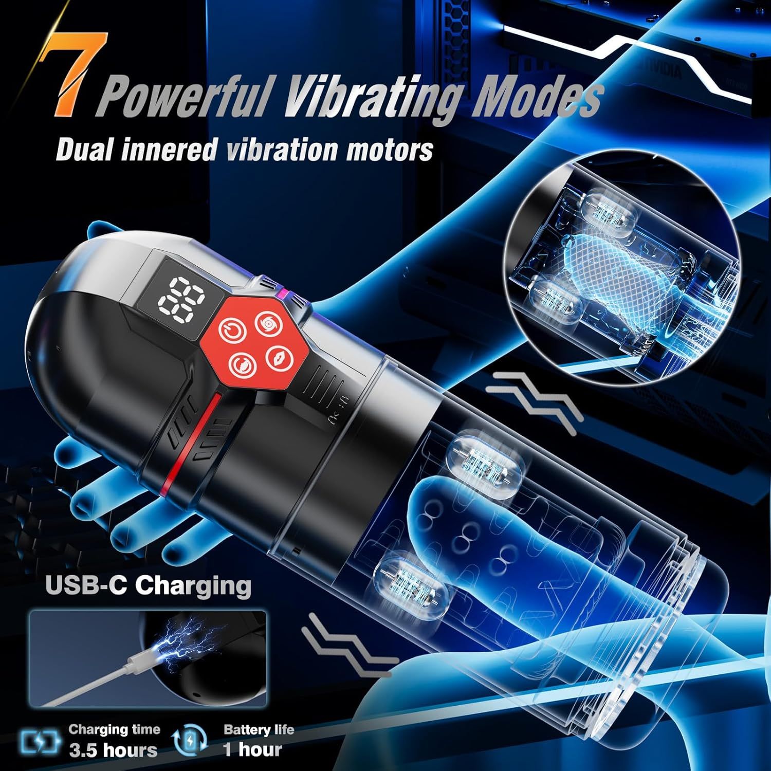 Male Masturbator Penis Pump - Upgraded 12S Vacuum Pump and 7 Thrusts