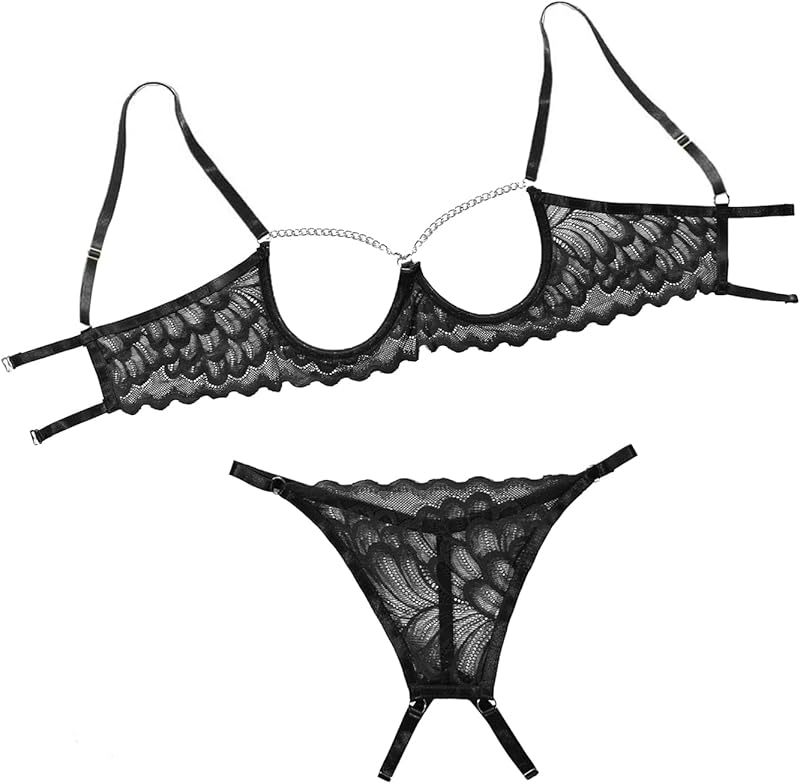 Lilosy Sexy Underwire Floral Lace Sheer Lingerie Set for Women See Through Bra and Panty 2 Piece