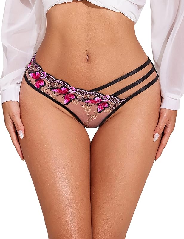 Women's Sexy Butterfly Embroidered Mesh Panty Set