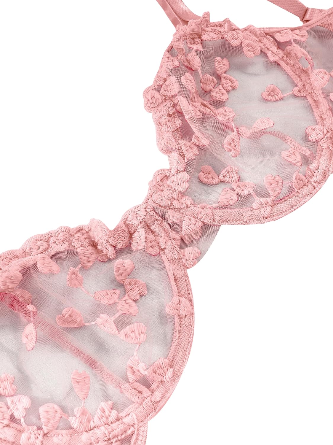 Underwire Push-Up Suspender Embroidered Mesh Transparent Bra Set