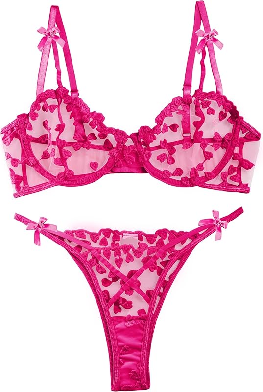 Underwire Push-Up Suspender Embroidered Mesh Transparent Bra Set