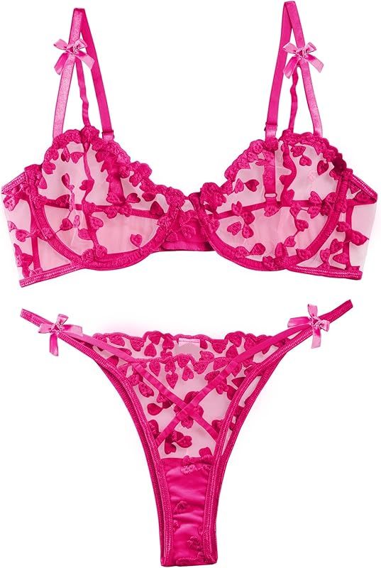 Underwire Push-Up Suspender Embroidered Mesh Transparent Bra Set