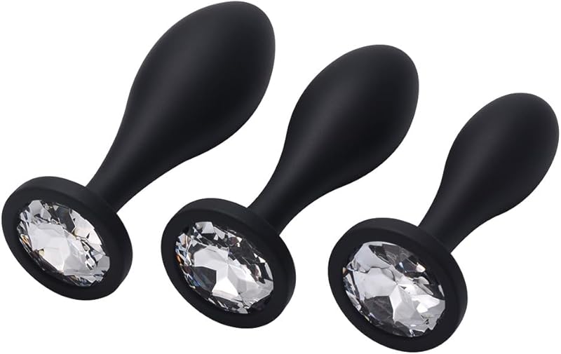 3 Pieces Gem Butt Plugs Toys for Men and Couples (Pink)