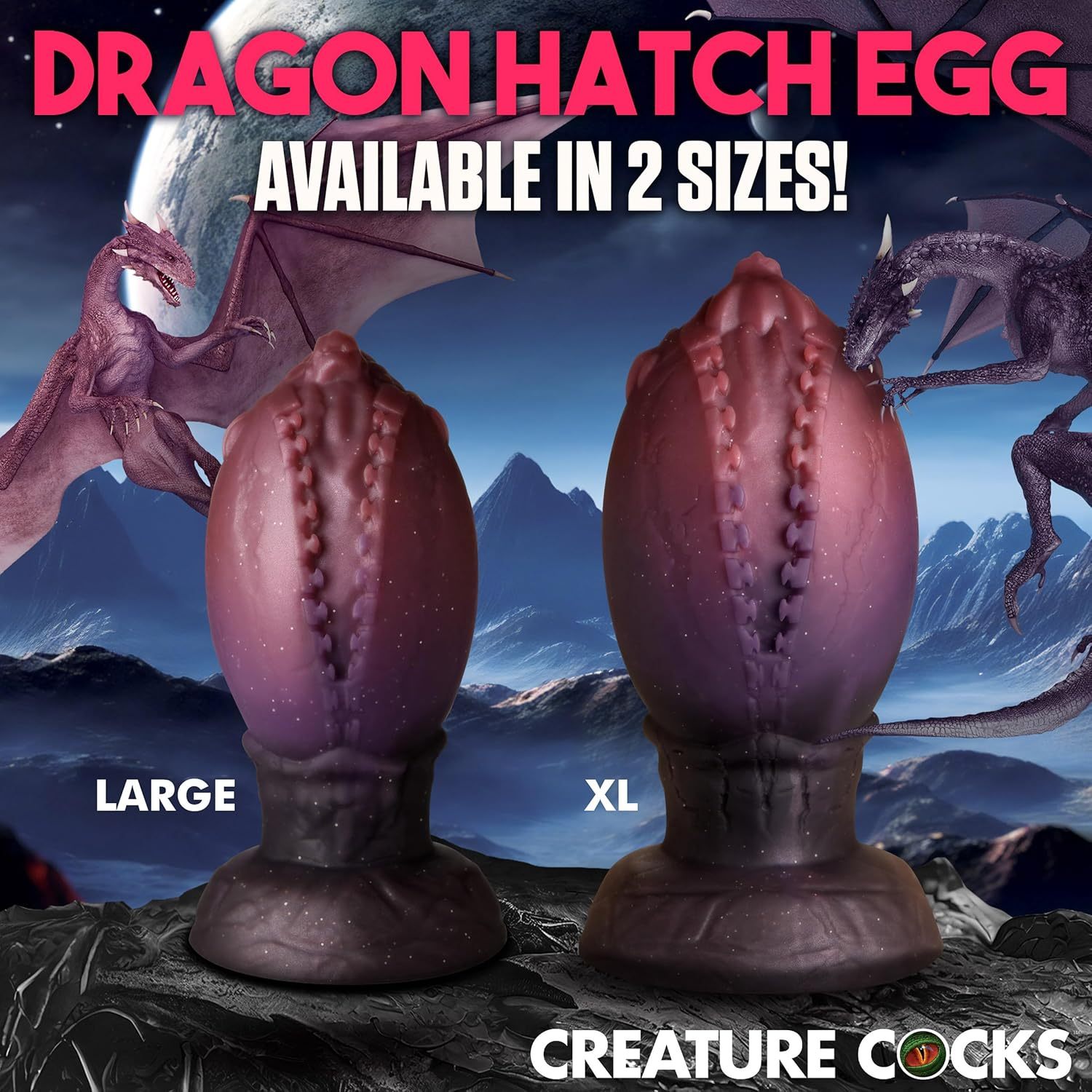 Large egg stopper for men, women and couples. Harness compatible with wide base