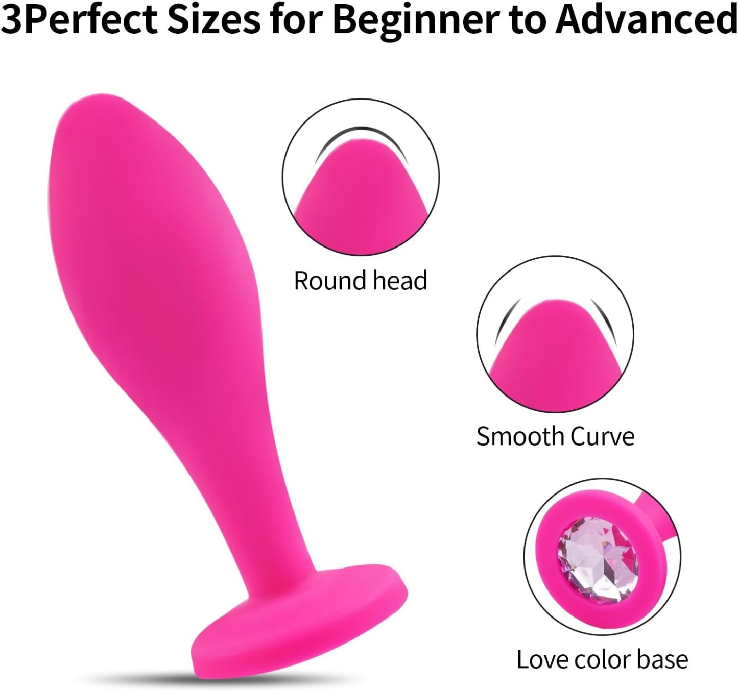 3 Pieces Gem Butt Plugs Toys for Men and Couples (Pink)