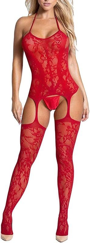 Buitifo Womens Fishnet Bodystocking Plus Size Crotchless Bodysuit Sexy Tights Soft Nightwear Lingerie