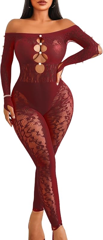 Long-sleeved fishnet bodysuit with leopard print and sexy rhinestone hollow jumpsuit