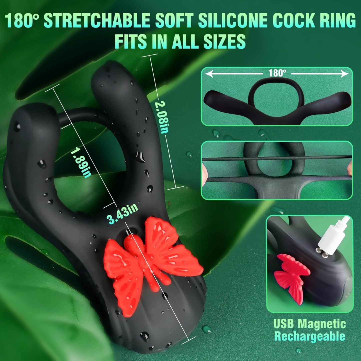 Vibrating Cock Ring Couple Sex Toys - Quzar Newly 3 in 1 Penis Ring Vibrator with Butterfly Clitoral Stimulator, 3 Motors 10 Vibration Modes Adult Sex Toy for Couples Women Men Pleasure