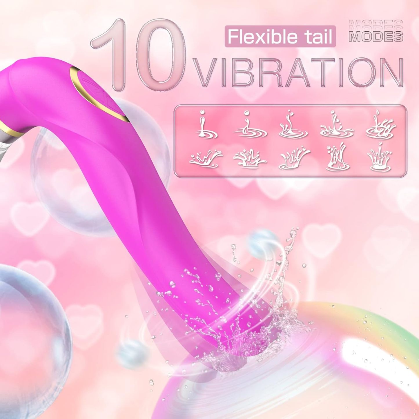 Licking vibrator with 8 suction levels, 10 tail vibrations, 5 licking modes, rechargeable and waterproof